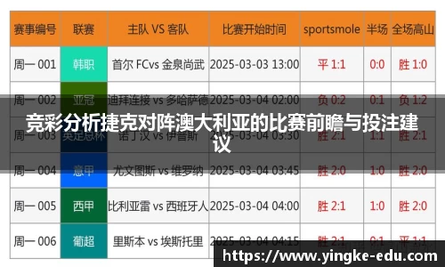 竞彩分析捷克对阵澳大利亚的比赛前瞻与投注建议